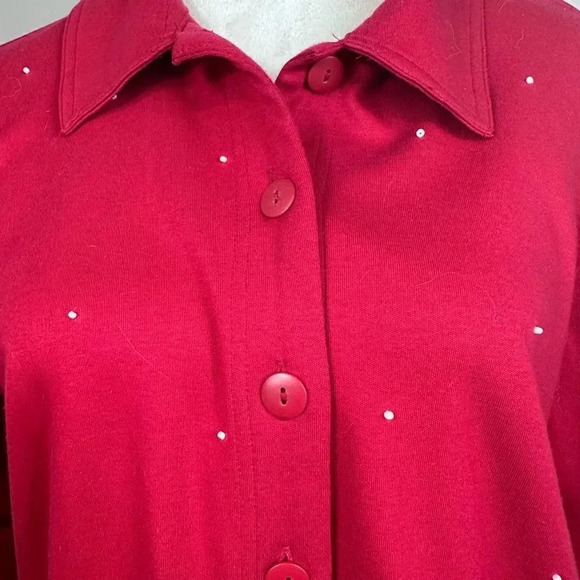 Béchamel red Christmas button down cardigan with appliqué trees size small - Picture 6 of 8